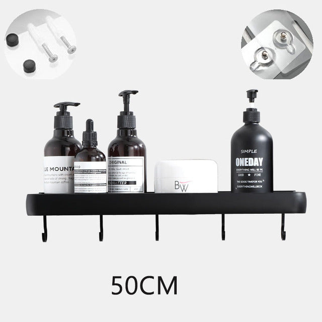 No-Drill Aluminum Bathroom Shelf and Towel Rack, 30, 40 or 50 cm