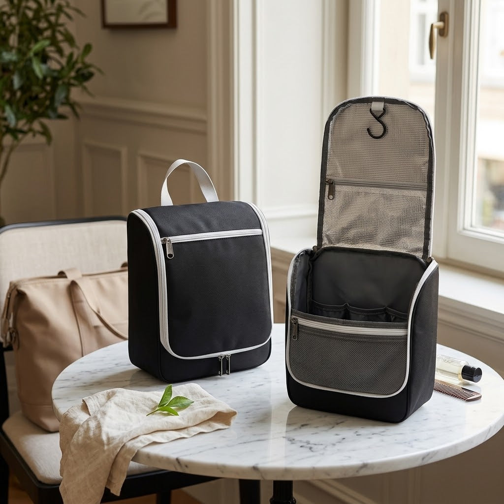 Nylon Hanging Toiletry Bag with Swivel Hook, Black