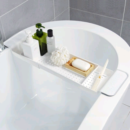 Retractable Bathtub Tray Shelf, Adjustable Width, White or Black Ash
