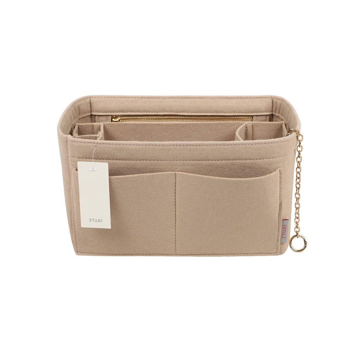 Felt Purse Organizer Insert with Zipper, Slender Large, Beige