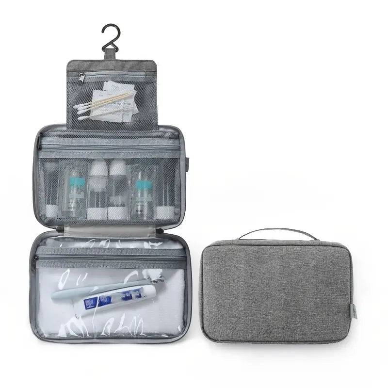 Waterproof Hanging Toiletry Bag, Cube Shape, Grey