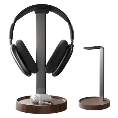 Walnut and Aluminum Headphone Stand with Storage Base