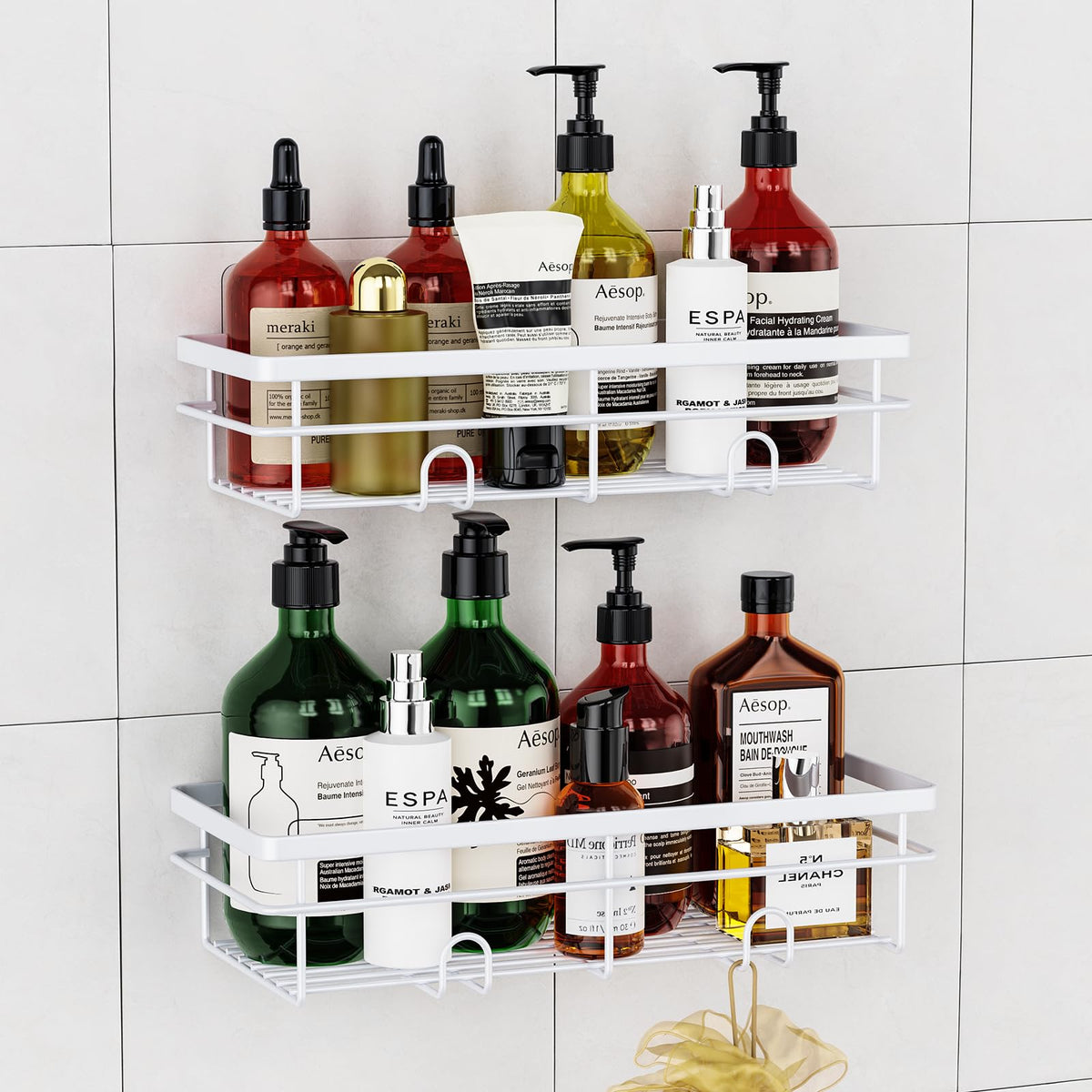 No-Drill Adhesive Shower Caddy, Stainless Steel, 2 Pack, 40 lb