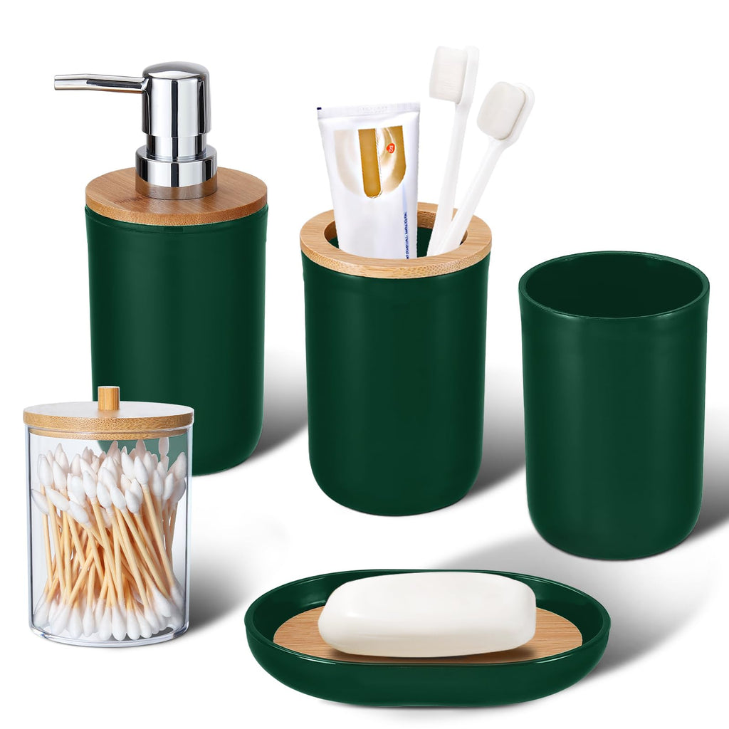 Hunter Green Bathroom Accessories Set, 5 Pieces, PP and ABS