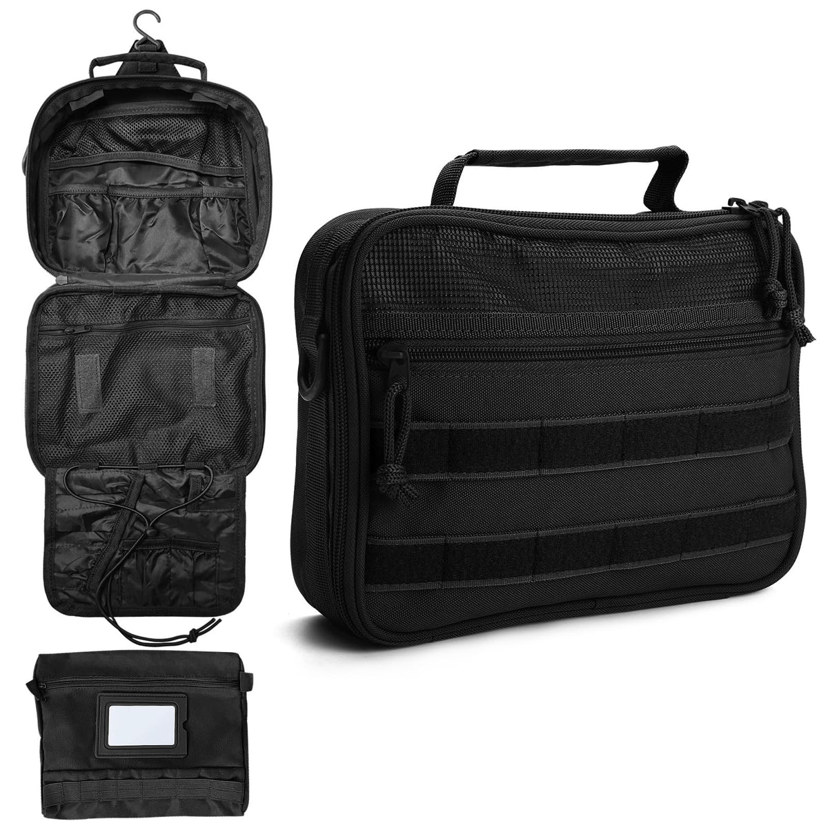 Full-Open Toiletry Bag with Dry and Wet Separation, Black