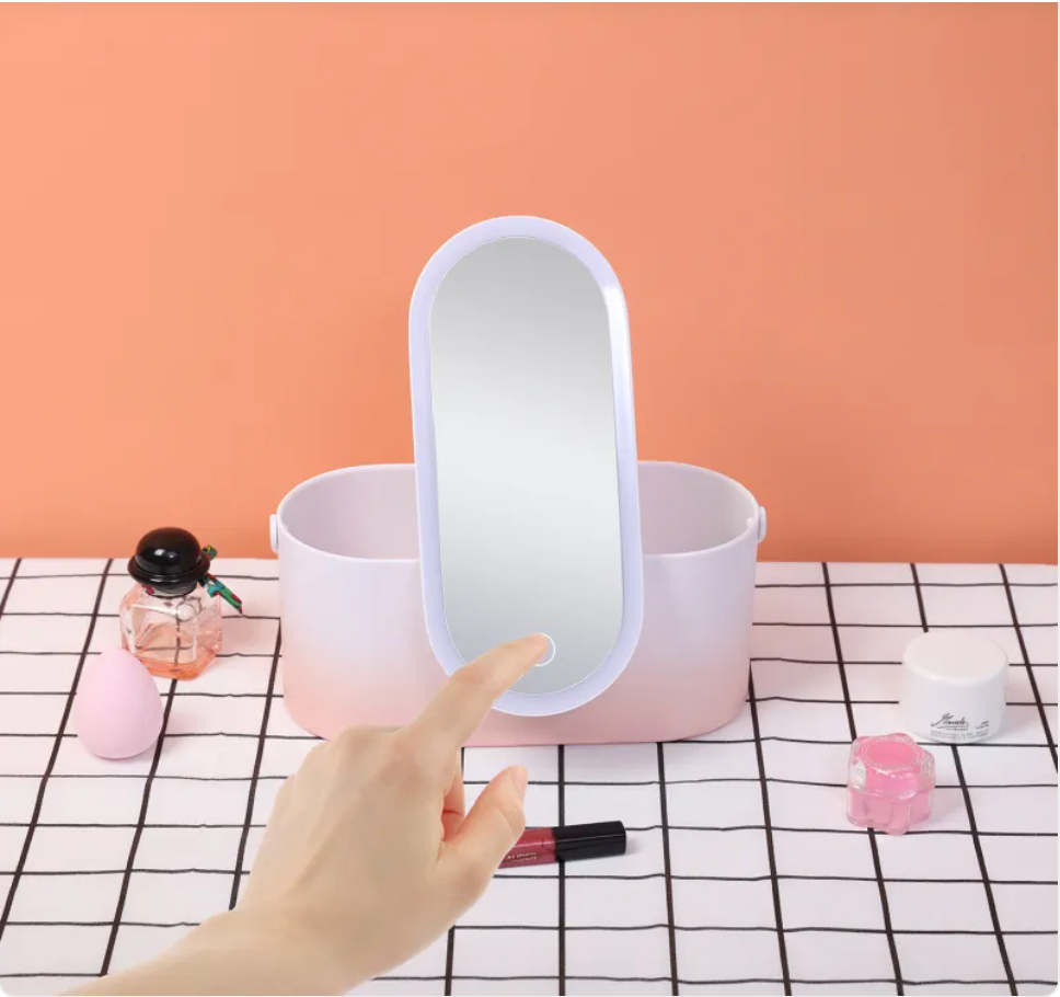LED Mirror Makeup Travel Case, Rechargeable Cosmetic Storage Box
