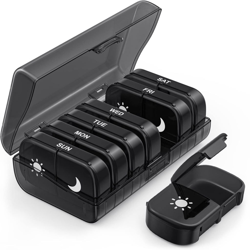 Extra-Large AM/PM Pill Organizer with Privacy Case, Black