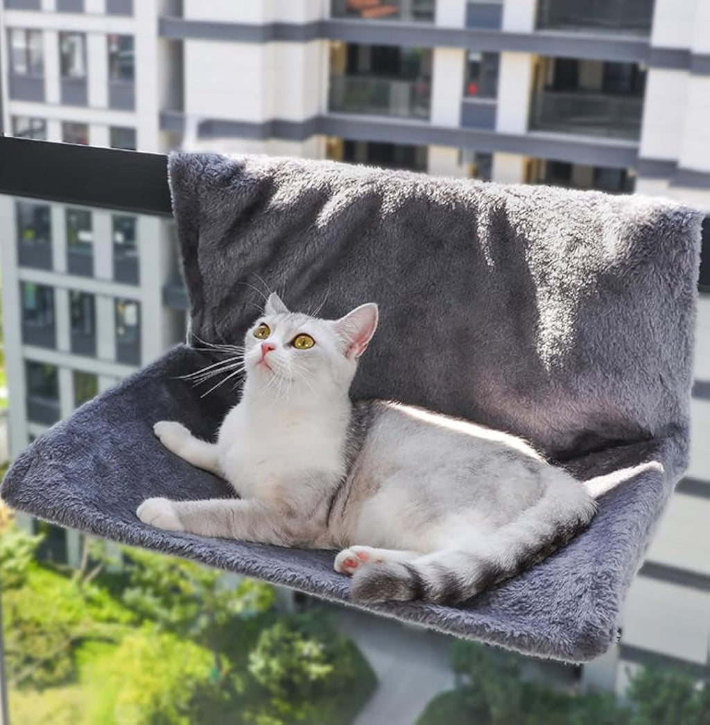 Cat Radiator Hammock with Faux Fur and Foldable Metal Frame, Grey