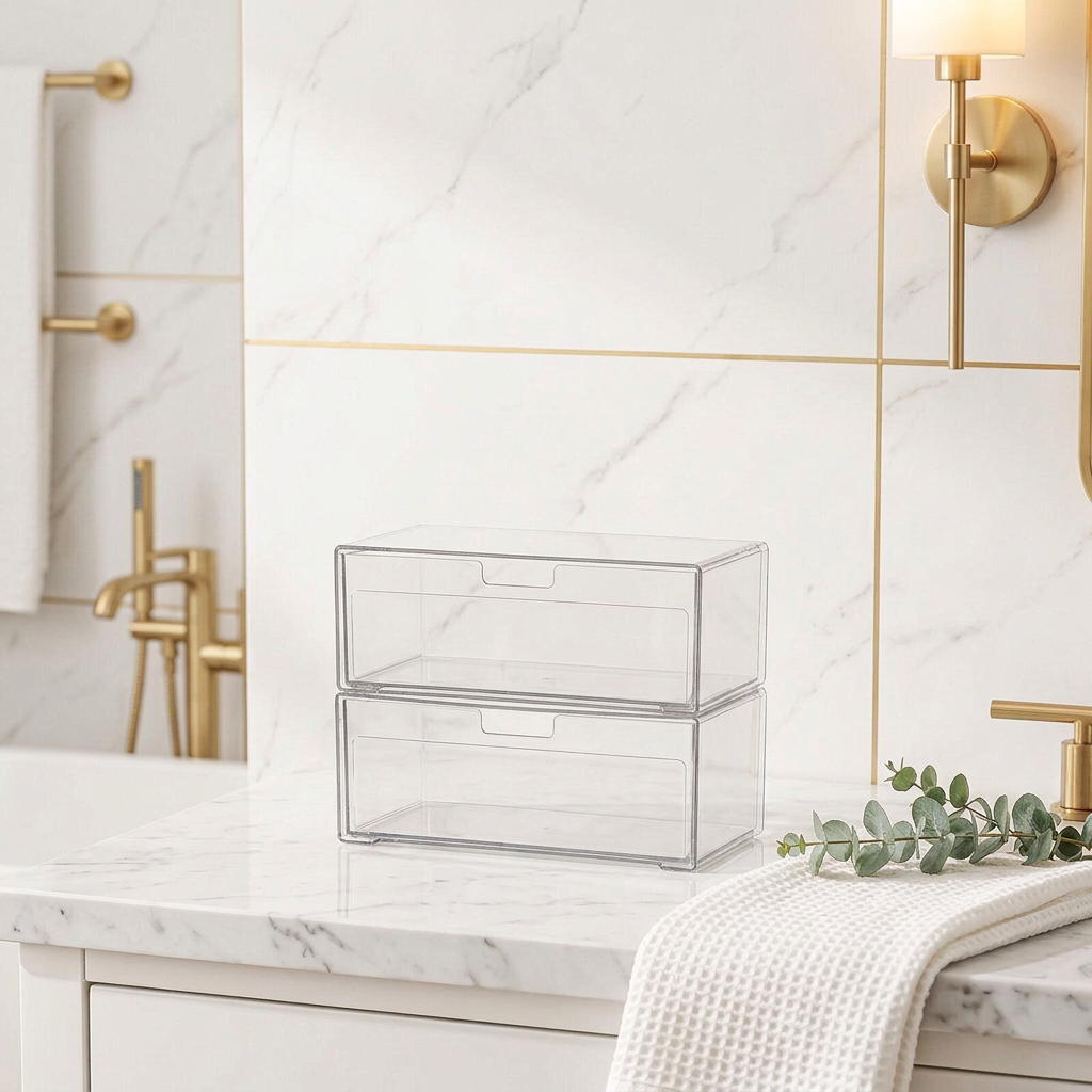 Clear Stackable 2-Tier Medicine Cabinet Drawer Organizer