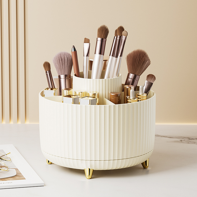 Swivel Makeup Brush Organizer with Multi-Compartment Storage