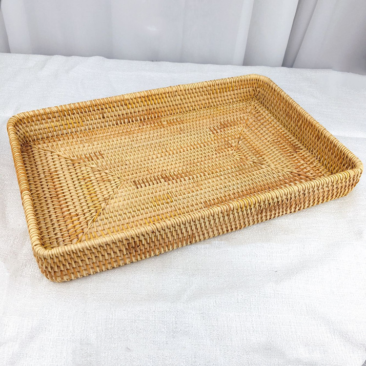 Woven Rattan Desktop Storage Tray, Japanese Style, 4 Sizes