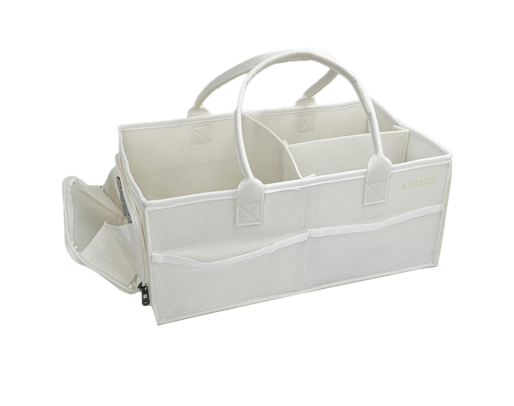 Felt Diaper Caddy Organizer with 7 Pockets and 2 Dividers, White