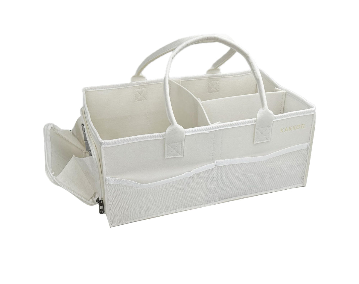 Felt Diaper Caddy Organizer with 7 Pockets and 2 Dividers, White