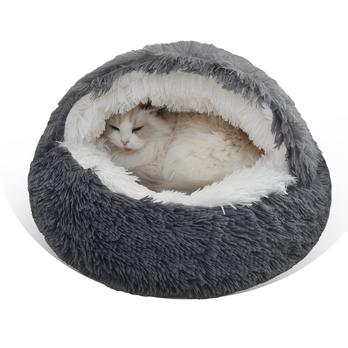 Hooded Donut Cat Bed with Waterproof Non-Slip Base, 20 in, Dark Grey
