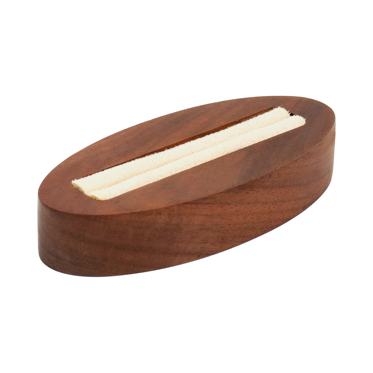 Black Walnut Ring Display Stand with PU Leather Liner, Oval