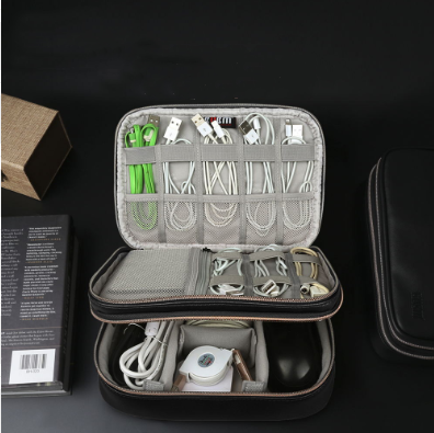 Faux Leather Cable Organizer Bag for Travel, 3 Sizes
