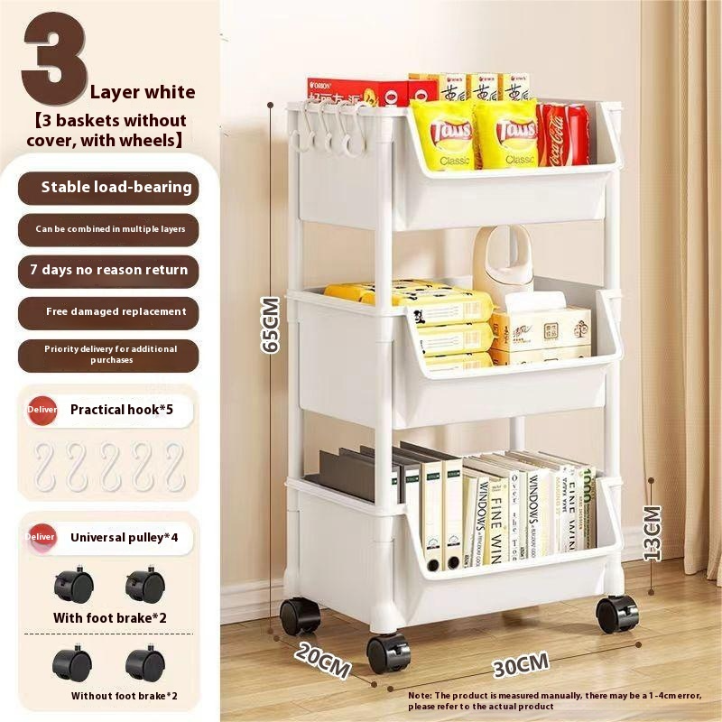 360° Rotating Rolling Storage Cart, 2 to 5 Tiers, White