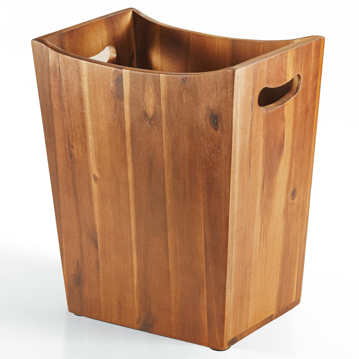 Acacia Wood Rectangular Wastebasket with Handles, 2 Gallon