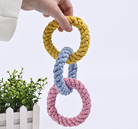 Cotton Rope Ring Dog Tug Toy in Single, Double or Triple Rings