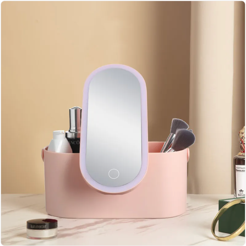 LED Mirror Makeup Travel Case, Rechargeable Cosmetic Storage Box