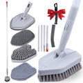 Tub and Tile Scrubber with 3 Heads and Adjustable Pole, 17.7–56 in