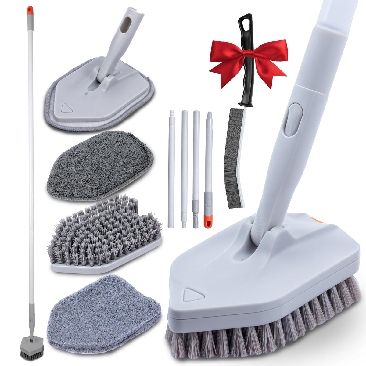 Tub and Tile Scrubber with 3 Heads and Adjustable Pole, 17.7–56 in