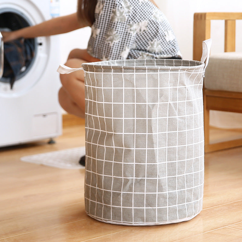 Round Foldable Cotton Linen Laundry Basket, 35 x 43.5 cm
