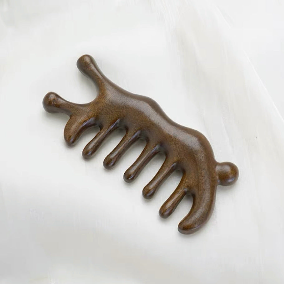 Golden Sandalwood Five-Tooth Scalp Massage Comb, Multiple Shapes