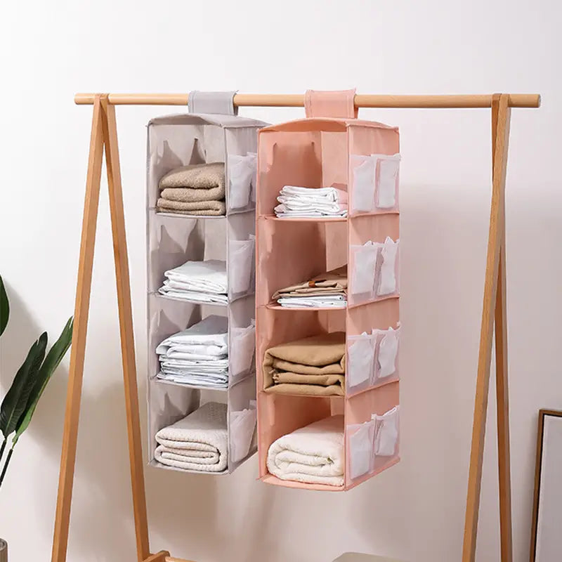Foldable Fabric Hanging Closet Organizer, Multi-Shelf