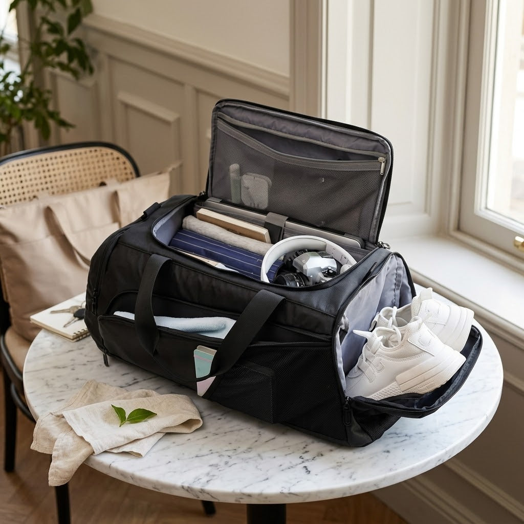 Waterproof Polyester Travel and Gym Bag, 36 to 55L, Black