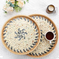 Round Rattan Trays with Mother-of-Pearl Inlay, 14 and 12 in, Set of 2