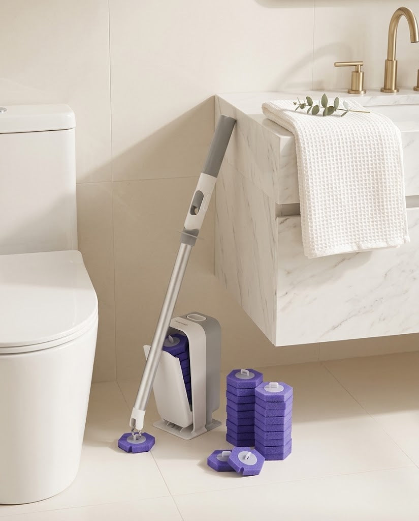 Disposable Toilet Brush System with Wand, 70 Refills and Caddy