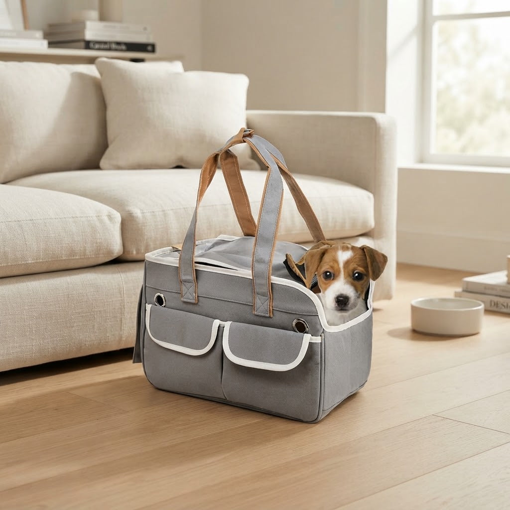 Collapsible Cat Carrier with Mesh Top and Shoulder Strap, Up to 15 lb