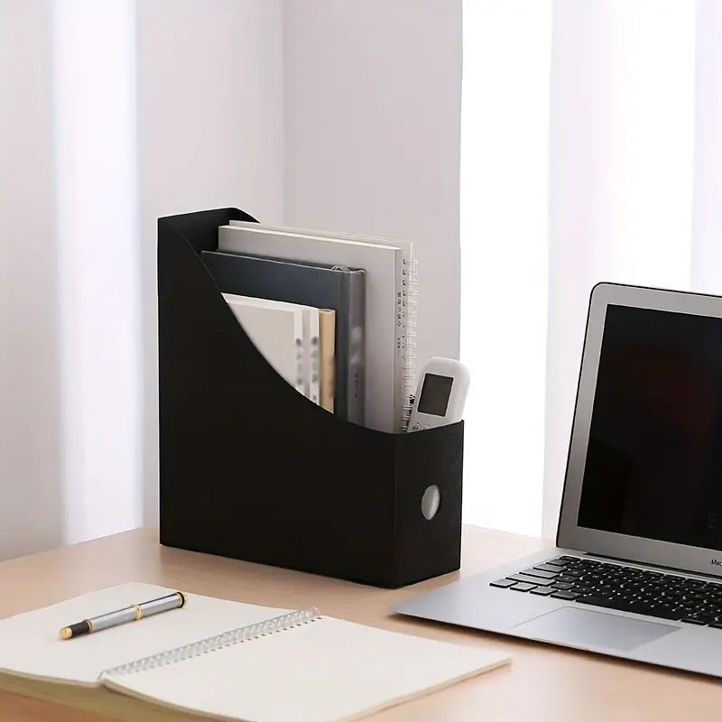 Desktop File Rack and Bookend Storage Box, PP, Black/White/Beige