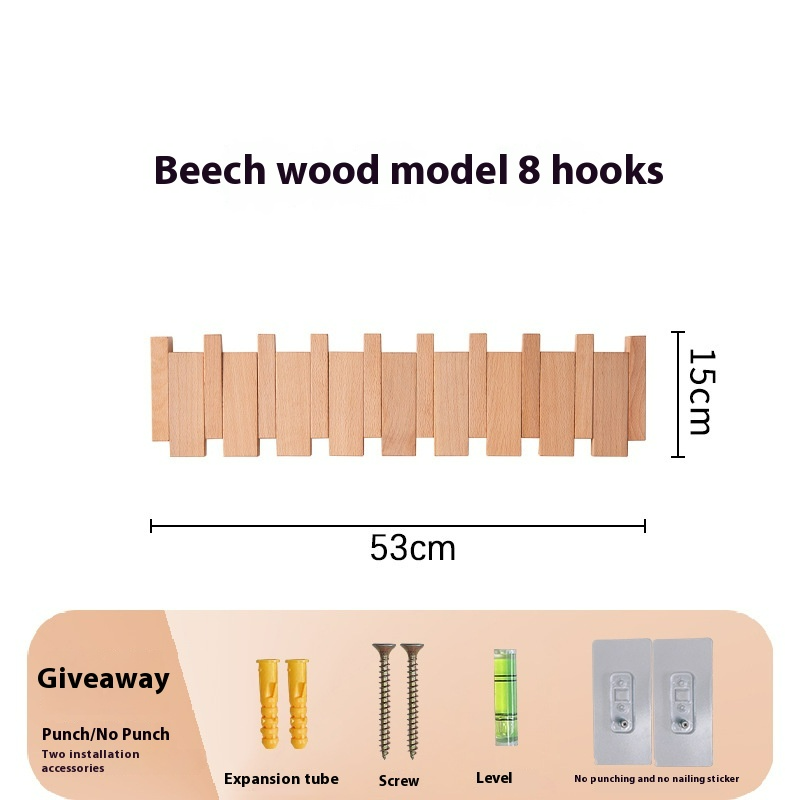Wall-Mounted Wooden Key and Coat Hook Rack, 4 to 12 Hooks