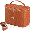Large Makeup Organizer Bag with Brush Slots, Brown