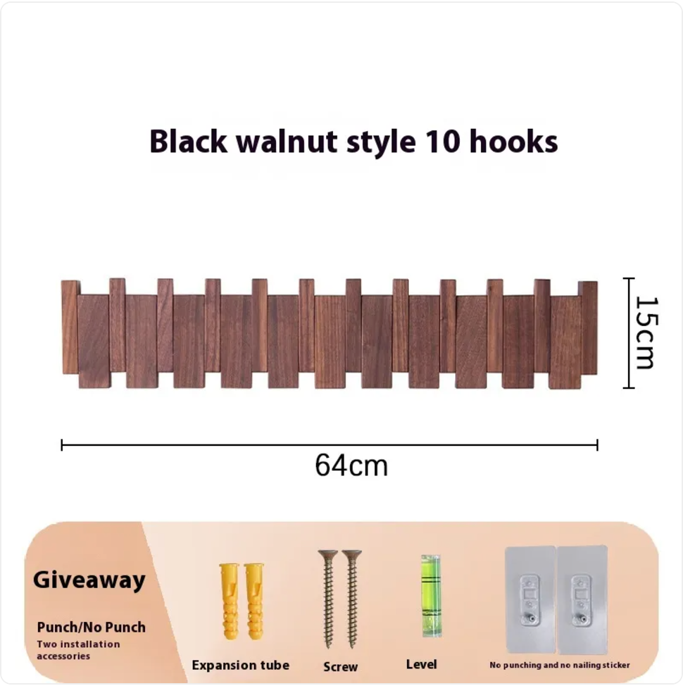 Solid Wood Wall Coat Rack with 4 to 12 Hooks for Entryway