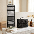Large Foldable Hanging Toiletry Bag, Black Chevron