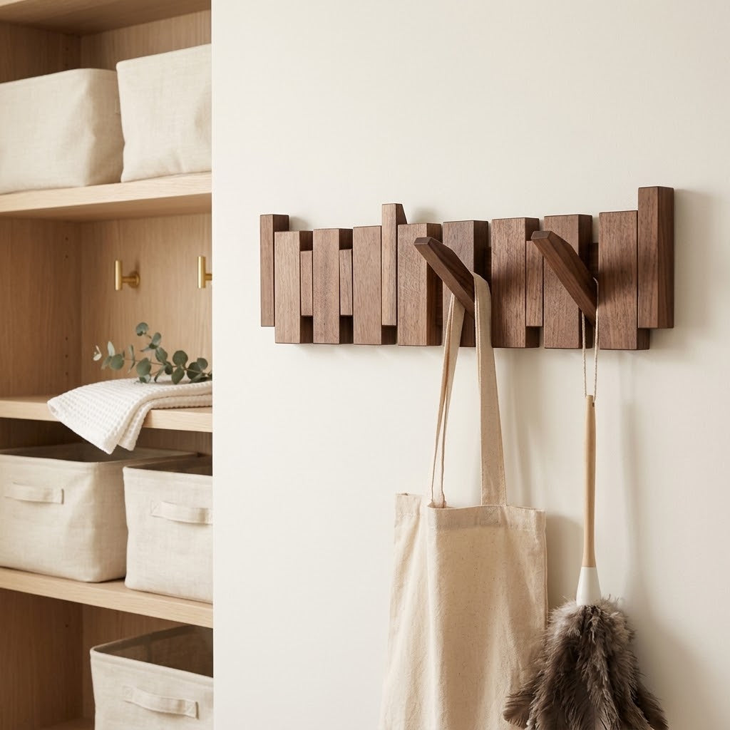 Solid Wood Wall Coat Rack with 4 to 12 Hooks for Entryway