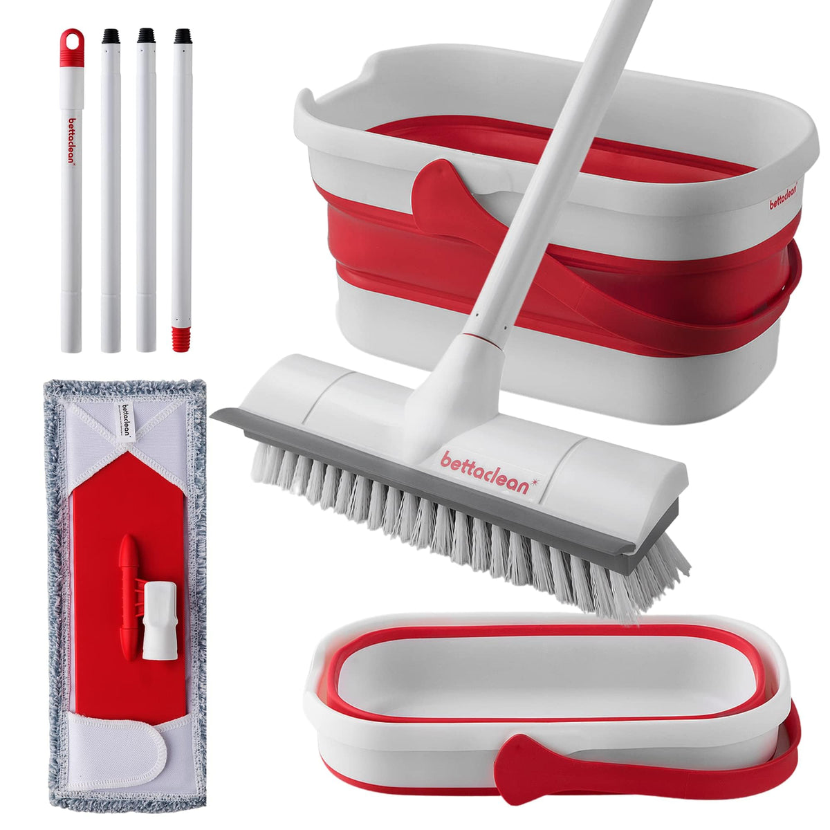 Foldable Mop and Bucket Set with Wringer, Scrub Brush and Squeegee