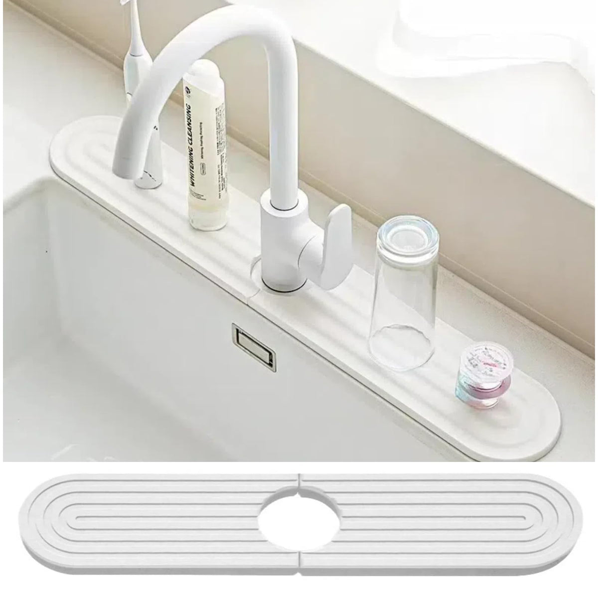 Diatomite Faucet Mat, 23.6 x 3.9 in, White