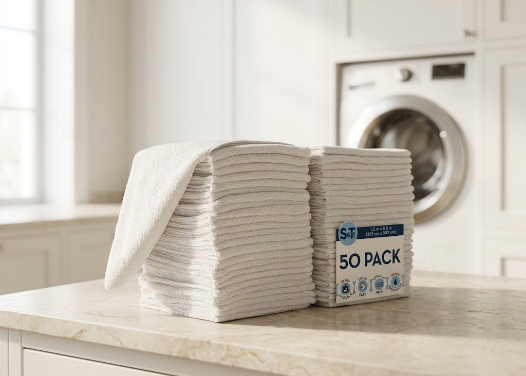 Bulk Microfiber Cleaning Cloths, 11.5 x 11.5 in, 50-Pack, White