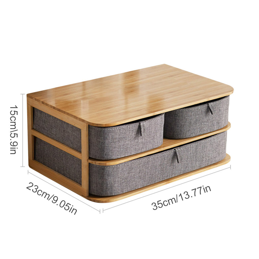 Stackable Bamboo and Fabric Drawer Storage Box, Makeup Stand