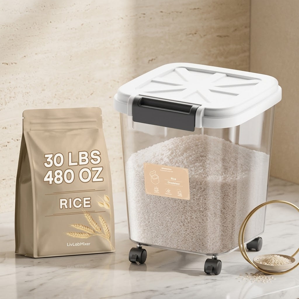 Rolling Rice Dispenser with Sealing Lid, Holds 30 lb