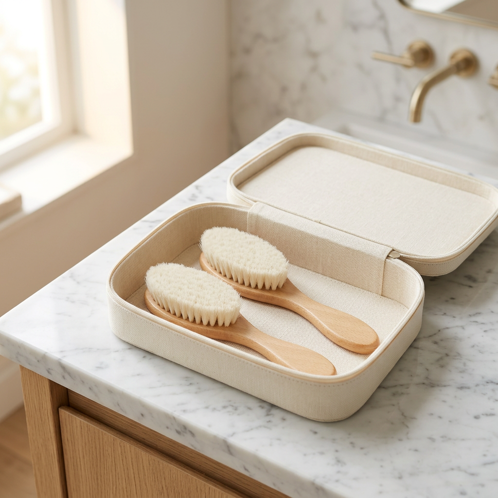 Wooden Baby Hair Brush Set with Soft Goat Hair Bristles, Pack of 2