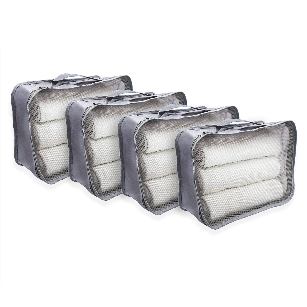 Small Ripstop Nylon Packing Cubes with Mesh Tops, 4 Pack, Grey