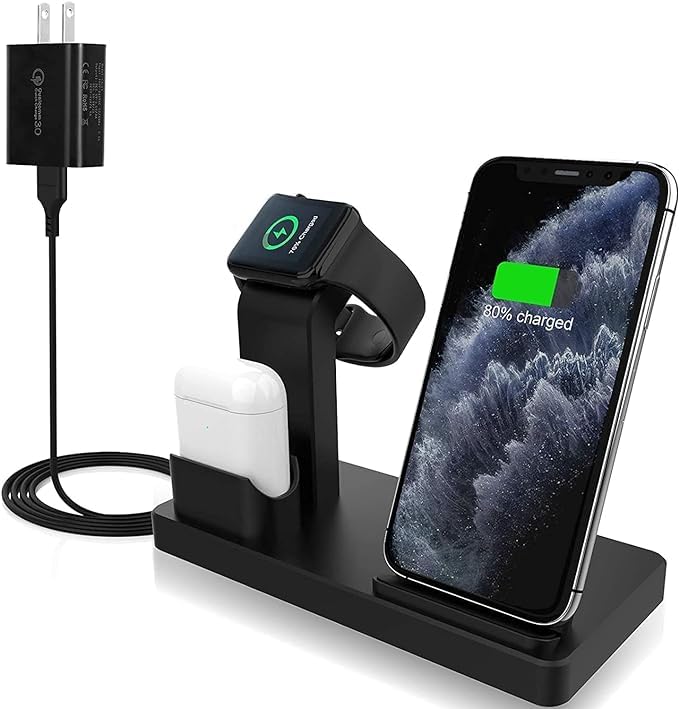 3-in-1 Wireless Charging Dock with Hidden Cables, Black