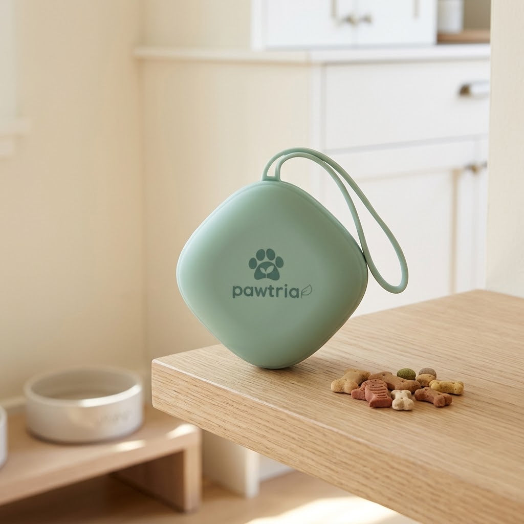 Small Silicone Dog Treat Pouch with Leash Clip, Matte Green