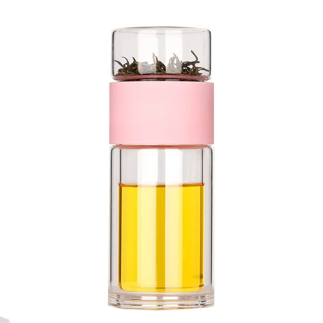 Double-Wall Borosilicate Glass Tea Cup with Leaf Separator