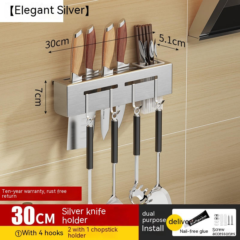 No-Drill Kitchen Wall Rack with Hooks, 30 to 60 cm